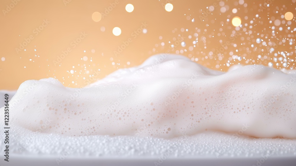 Obraz premium Effervescent foam on textured surface with sparkling bokeh