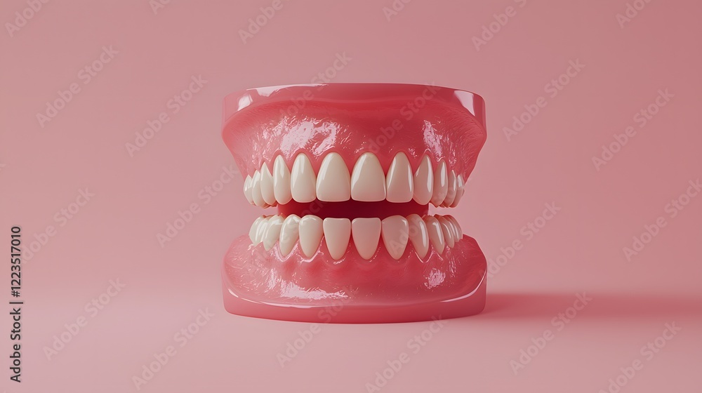 Obraz premium 3D dental model of healthy gums and teeth, gum recession. Oral hygiene, gum health and periodontal disease awareness in dentistry