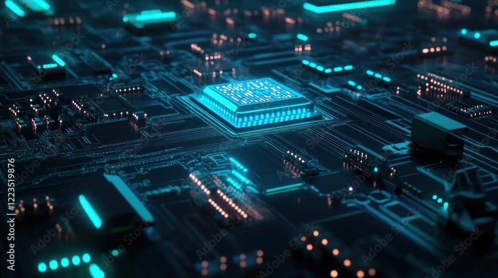 Obraz premium Illuminated Central Processing Unit on Circuit Board