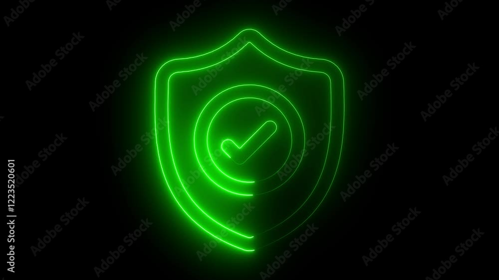 Shield icon animation by green color neon on black background. Shield icon animation by green color neon on black background.