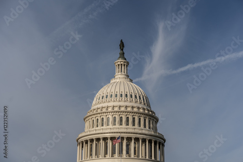 United States Capitol Building with blue sky background.