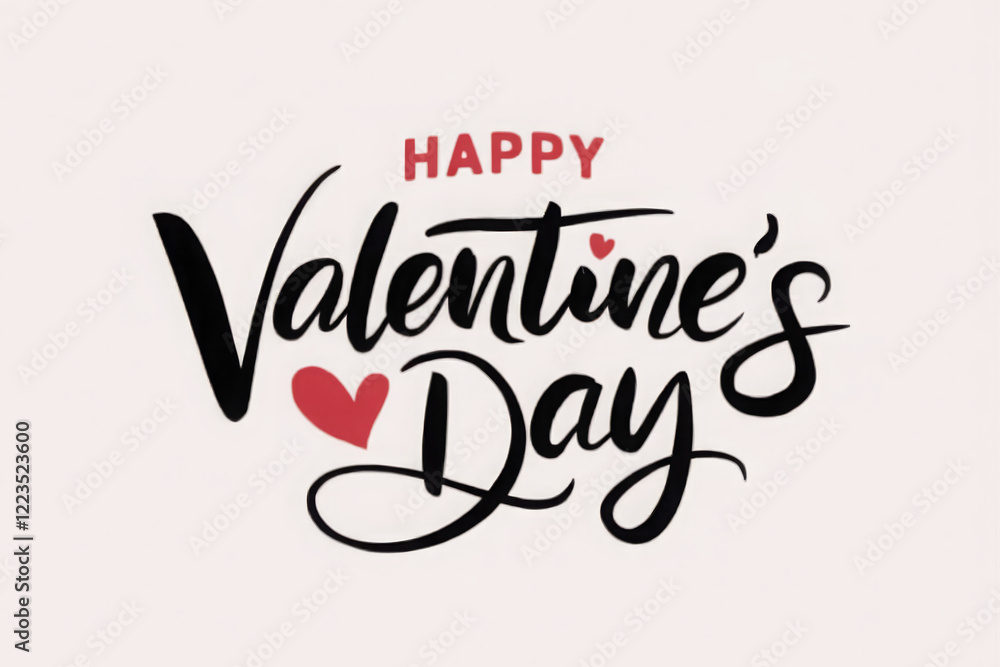 Obraz premium Happy Valentine's Day. Handwritten calligraphic lettering with red hearts. 