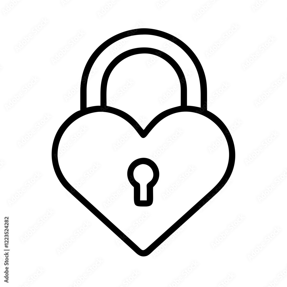 Heart-Shaped Lock with Keyhole Symbol - A minimalist line Art Icon of a heart-shaped lock with a keyhole, symbolizing love and security. Heart-Shaped Lock with Keyhole Symbol - A minimalist line Art Icon of a heart-shaped lock with a keyhole, symbolizing love and security.