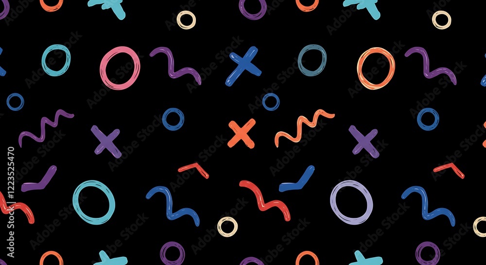 Colorful squiggle lines seamless pattern. Creative abstract squiggle style drawing background in kid's style.