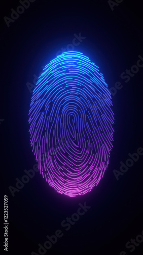 Wallpaper Mural Illustration of a futuristic fingerprint scanner with glowing hues of purple and blue. Torontodigital.ca