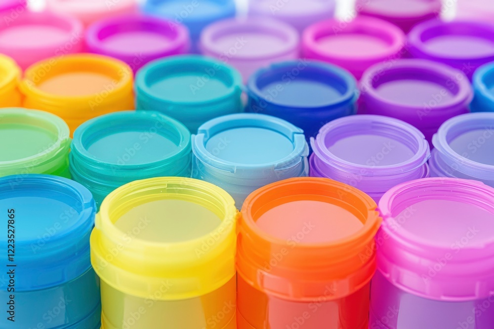 Colorful Plastic Containers Arranged in a Rainbow Pattern Colorful Plastic Containers Arranged in a Rainbow Pattern