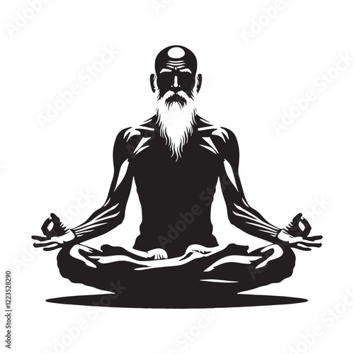 Silhouette of a person in a mindful meditation position - meditation person silhouette - meditation person vector - meditation person illustration
