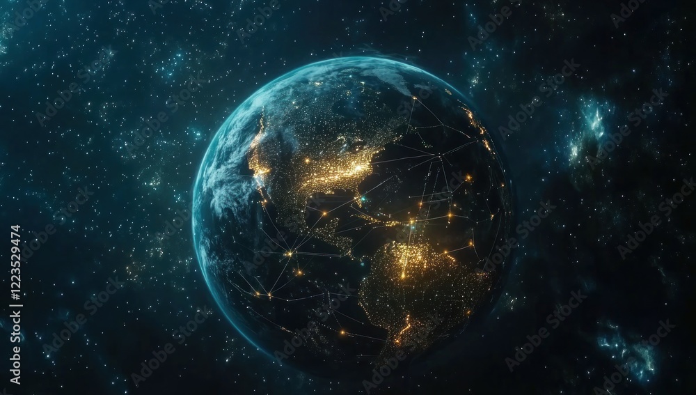 Obraz premium Global Network: Earth's Interconnectedness at Night