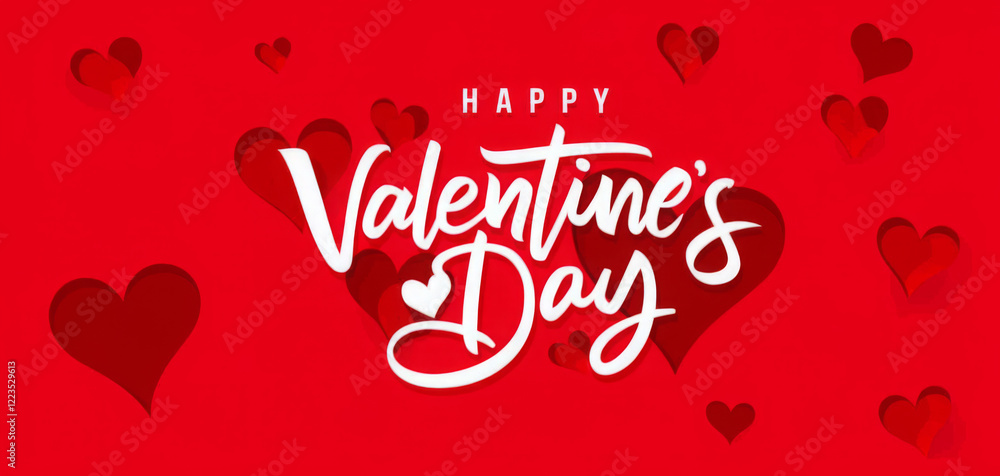 Naklejka premium Valentines day background with heart pattern and typography of happy valentines day text . Vector illustration. Wallpaper, flyers, invitation, posters, brochure, banners.