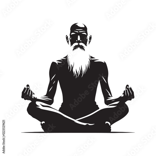 Silhouette of a person in a meditative position for peaceful artwork - meditation person silhouette - meditation person vector - meditation person illustration
