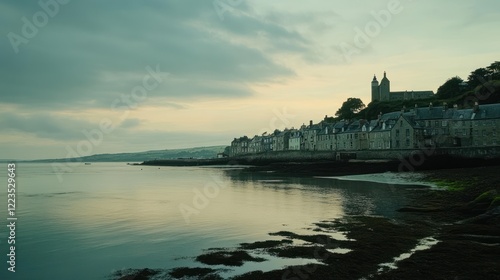 Wallpaper Mural Coastal Town Houses and Church at Sunset Torontodigital.ca