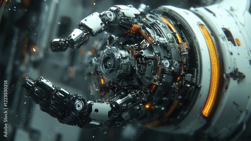 Fototapeta premium Futuristic Robotic Arm Detailed Mechanical Design