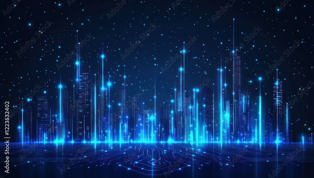 Fototapeta premium Futuristic Cityscape: A Digital Metropolis Illuminated at Night