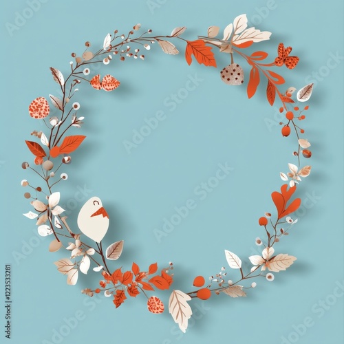 Wallpaper Mural Elegant floral wreath decoration digital art botanical design soft blue background creative illustration Torontodigital.ca