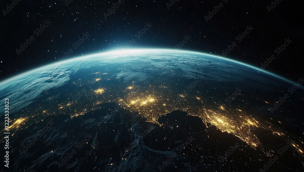 Fototapeta premium Earth from Space: A Breathtaking Night View of Our Planet's City Lights