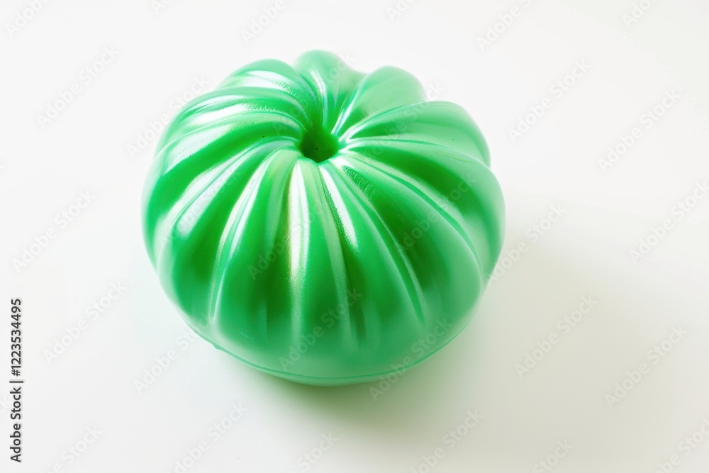 A vibrant green molded shape resembling a playful, oversized fruit resting against a clean white background isolated on transparent background A vibrant green molded shape resembling a playful, oversized fruit resting against a clean white background isolated on transparent background