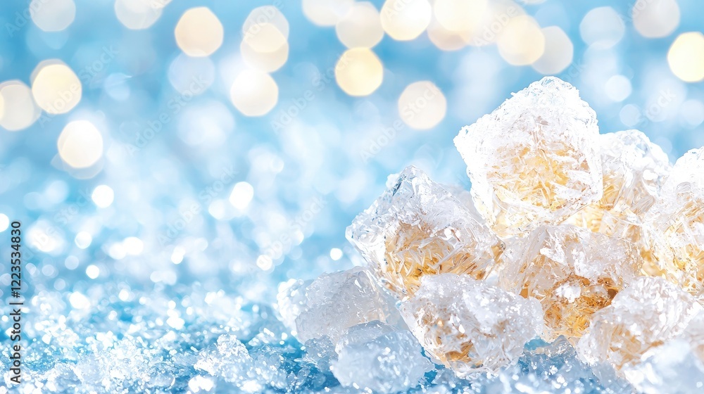 Sparkling Ice Cubes on a Blue Background Sparkling Ice Cubes on a Blue Background