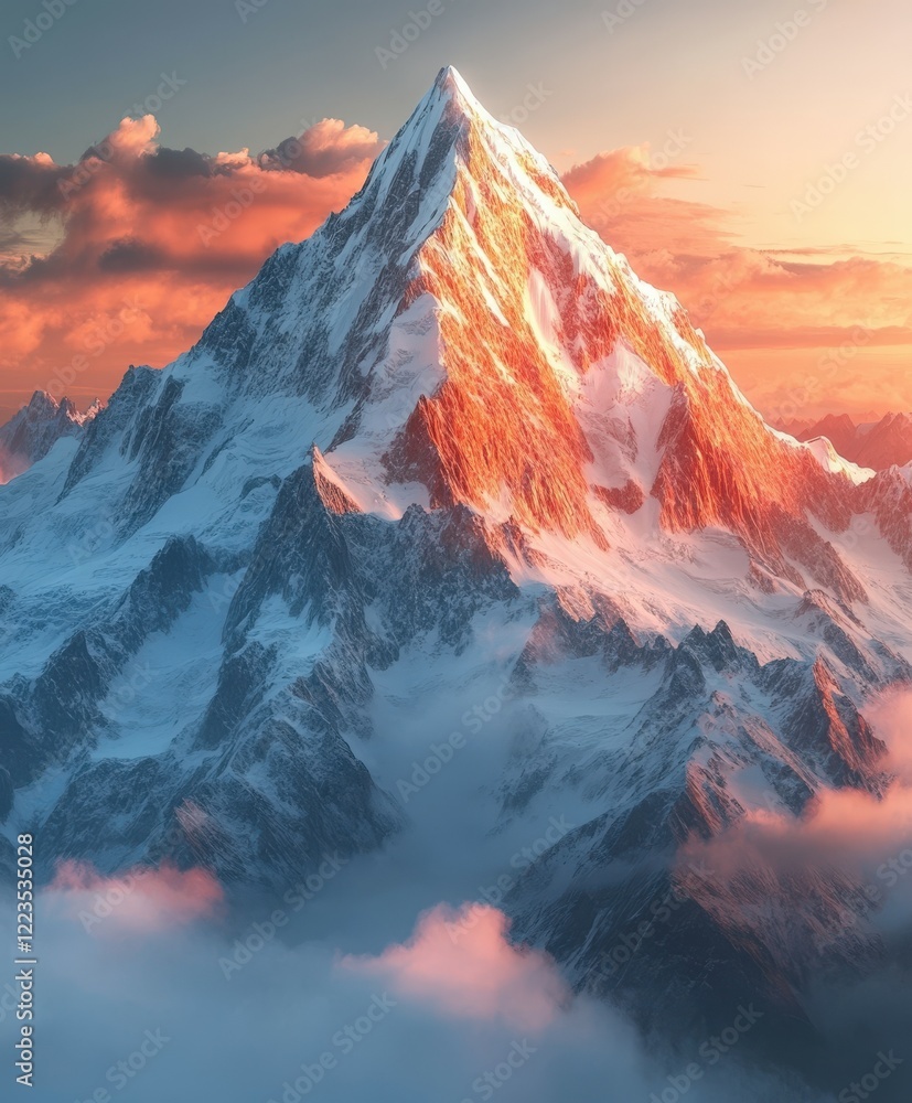Breathtaking mountain peak illuminated by sunrise colors Breathtaking mountain peak illuminated by sunrise colors