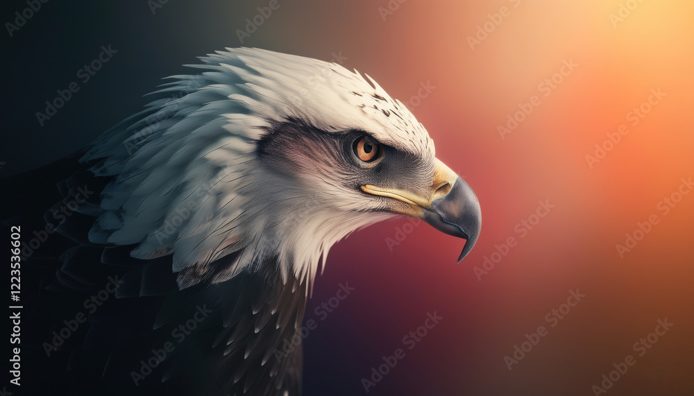Close-up of an eagle with an attentive gaze on a blurred background