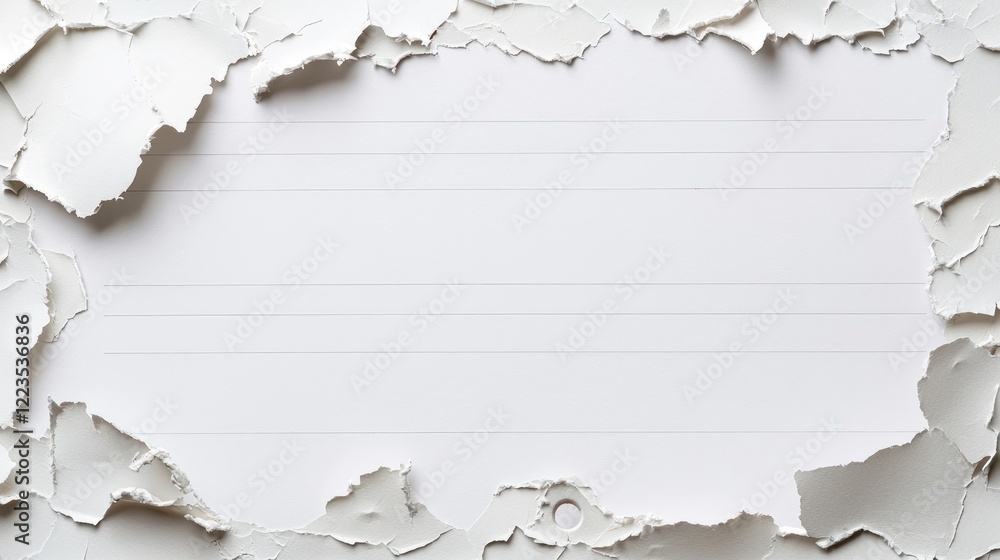 Obraz premium Torn paper frame, lined background, blank space, design element, note-taking