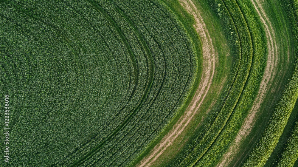 Naklejka premium Aerial View of Curving Green Fields and Trails