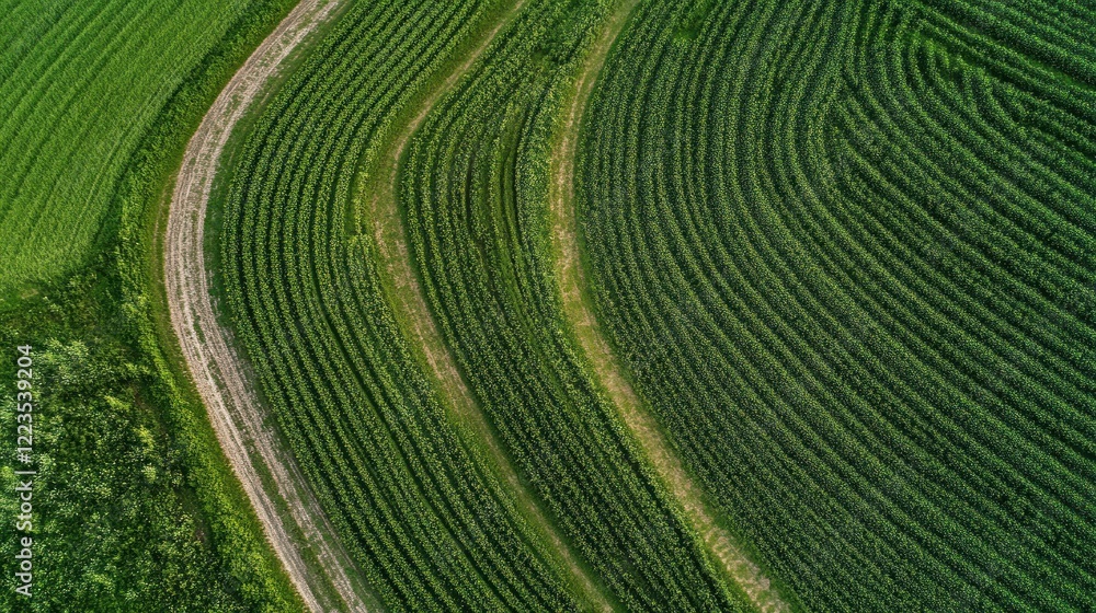 Naklejka premium Aerial View of Serene Rolling Green Fields