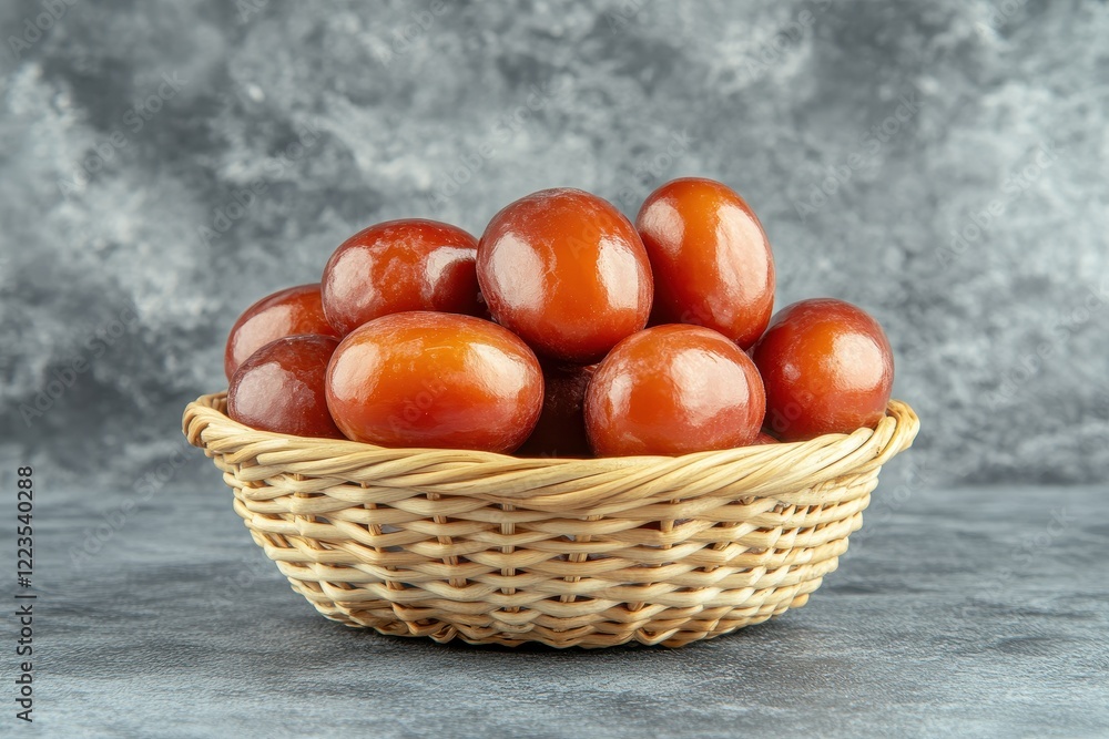 A basket of succulent Taiwanese Indian Jujube on a gray table A basket of succulent Taiwanese Indian Jujube on a gray table