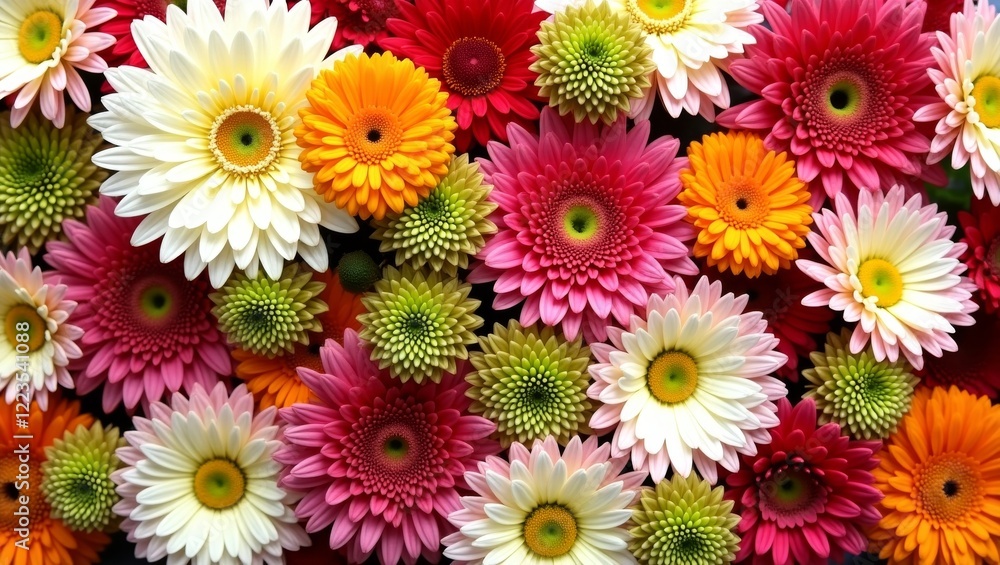 Vibrant floral arrangement with chrysanthemums and daisies Vibrant floral arrangement with chrysanthemums and daisies
