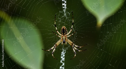 Spider on Web Nature Photography Green Background photo