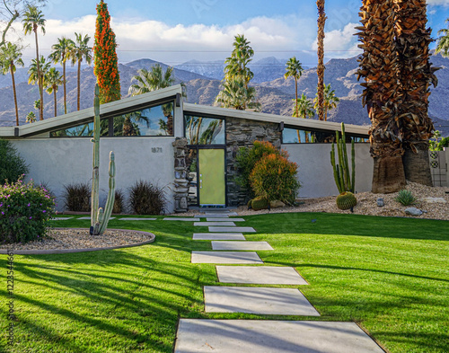 Mid-Twentieth Century Modern Home in Palm Springs with a butterfly roof. 
