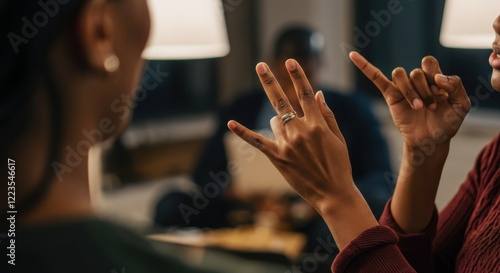 Close-up of people using sign language indoors