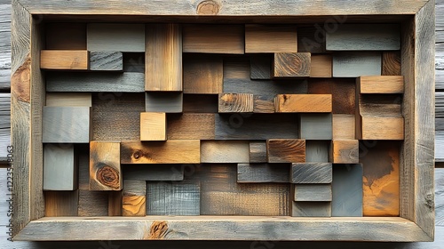 Polished wooden tiles forming a geometric mosaic design.