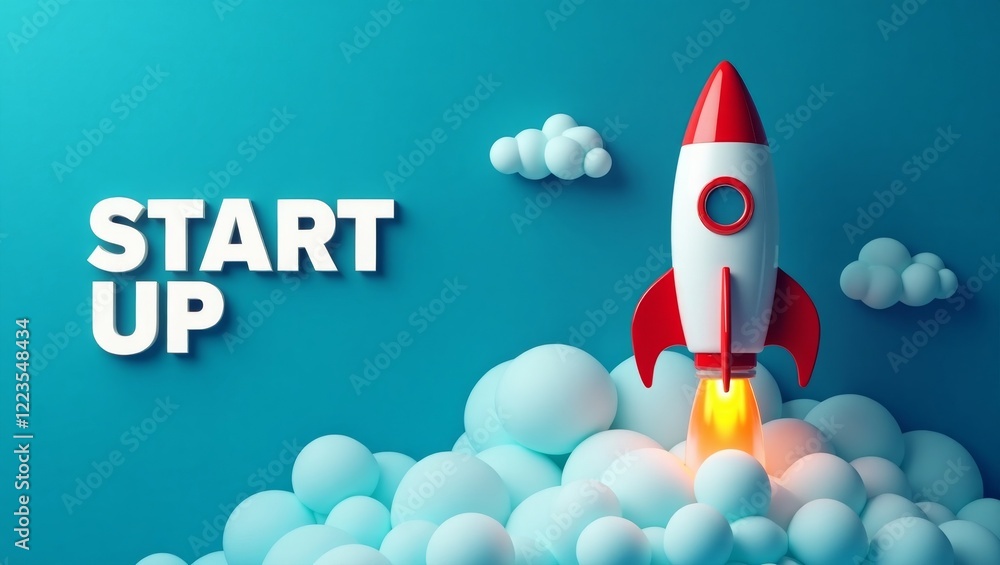 Launching innovation rocket illustration with clouds Launching innovation rocket illustration with clouds