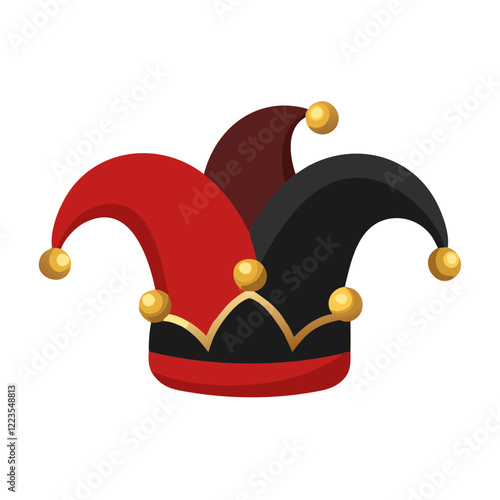 Red and black jester hat with bells