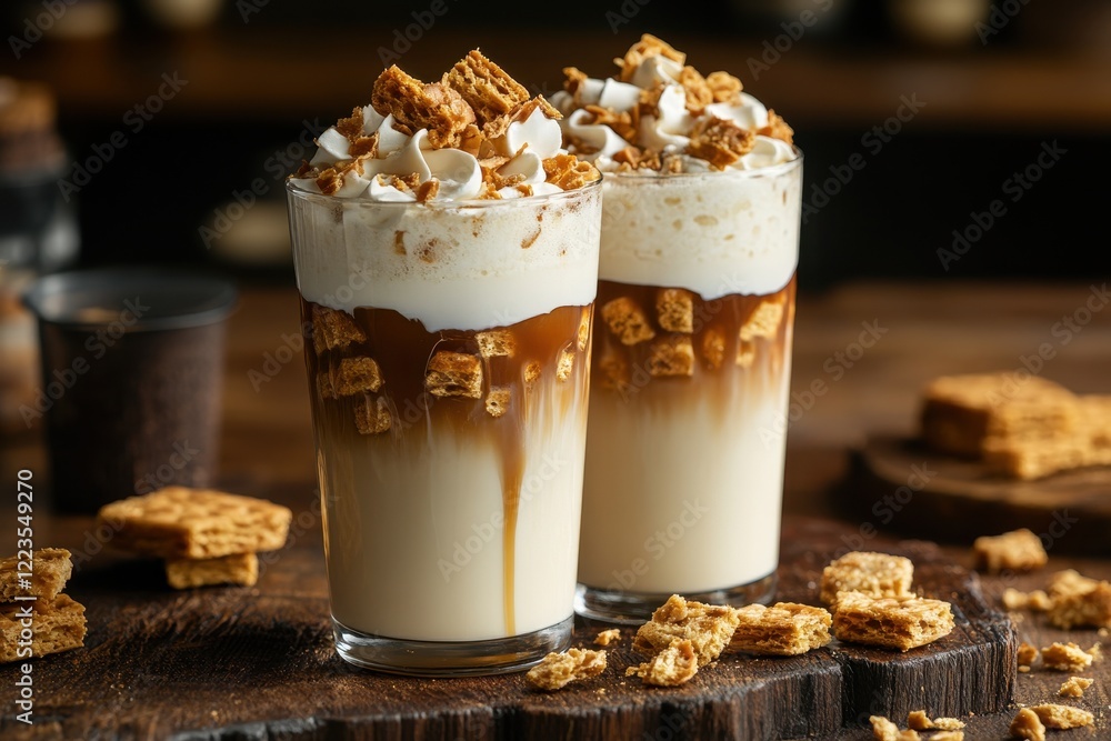 Chilled milk coffee with caramel and regal biscuit chunks Chilled milk coffee with caramel and regal biscuit chunks