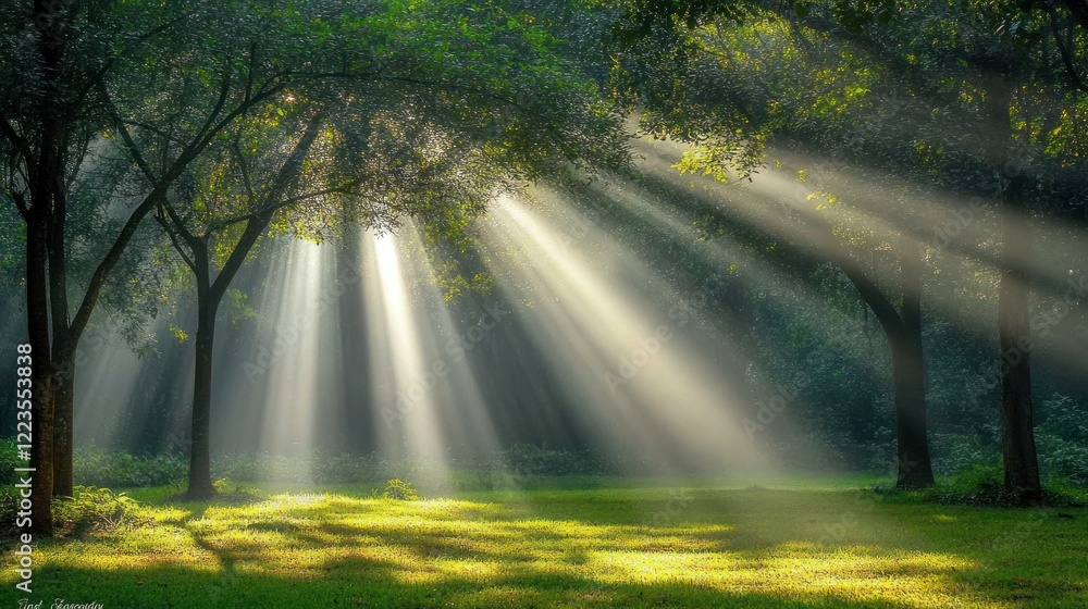 Sunbeams Illuminate a Mystical Forest Clearing Sunbeams Illuminate a Mystical Forest Clearing