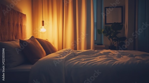 Warm Evening Light Illuminates Cozy Bedroom Scene