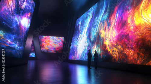 色彩が踊る幻想的な未来のデジタルアート空間