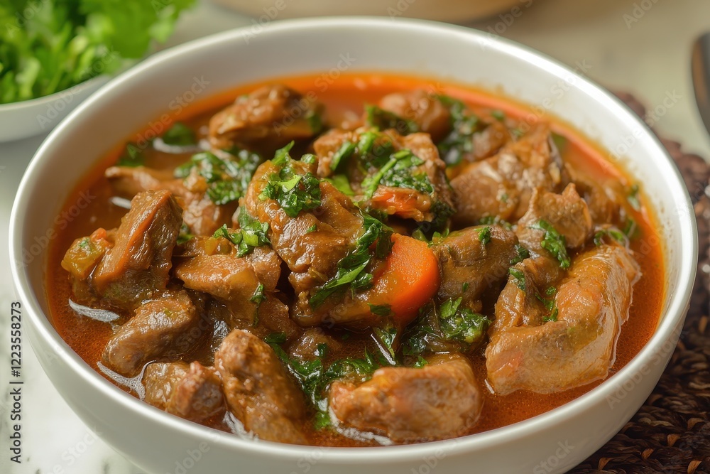 spicy broth with beef offal and intestines spicy broth with beef offal and intestines
