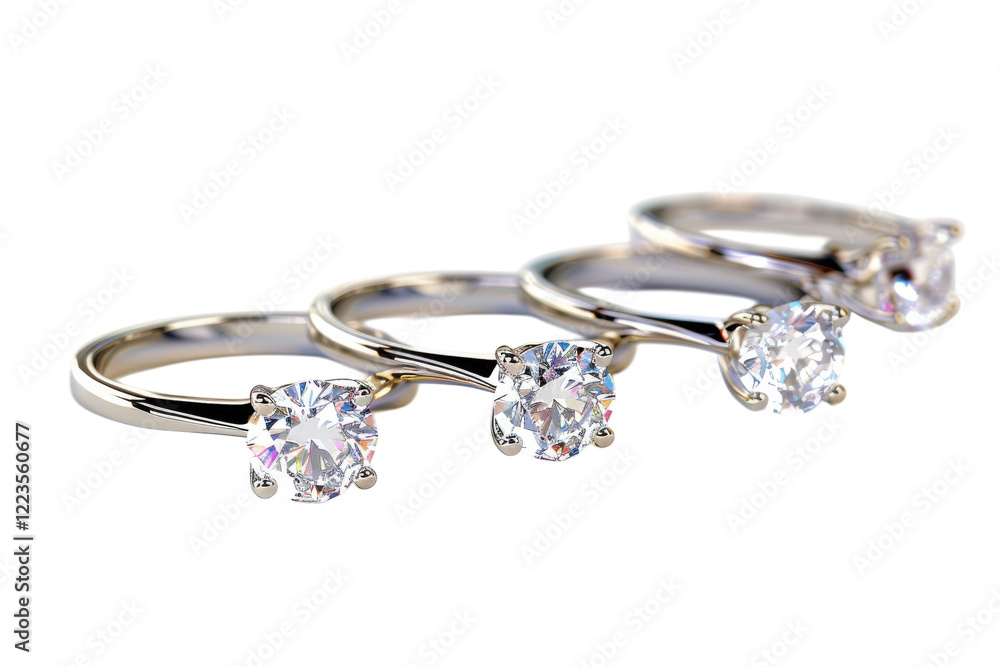 Elegant array of sparkling engagement rings displayed on a soft surface, capturing the beauty of timeless romance and style isolated on transparent background Elegant array of sparkling engagement rings displayed on a soft surface, capturing the beauty of timeless romance and style isolated on transparent background