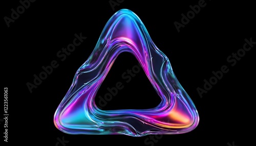 iridescent triangle shape - isolated on black background - glowing neon sign