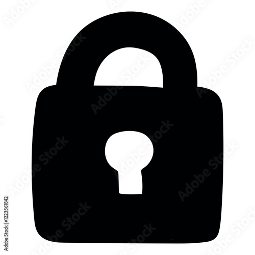 Hand drawn doodle closed padlock on white background.