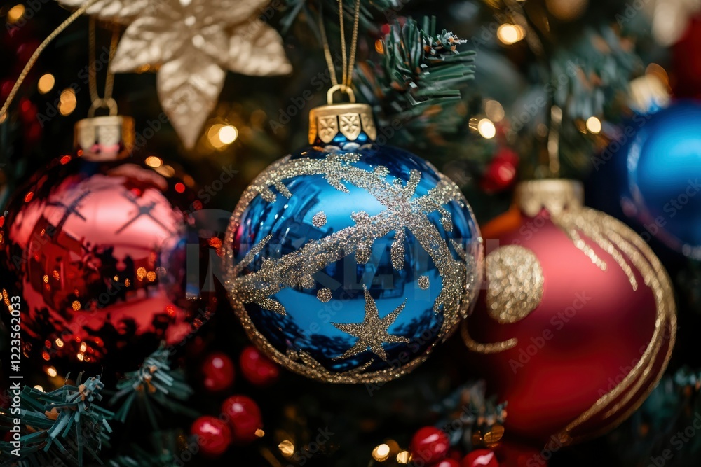 Festive Christmas Ornaments Adorn A Decorated Tree Festive Christmas Ornaments Adorn A Decorated Tree
