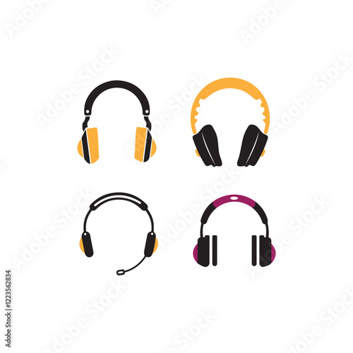 Vector headphones icon. Music device. Contemporary Flat Style. sound music illustration -  dj equipment.