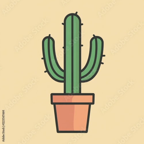 Cactus Outline Design: Minimalist Illustration of a Desert Plant in a Flat Style photo