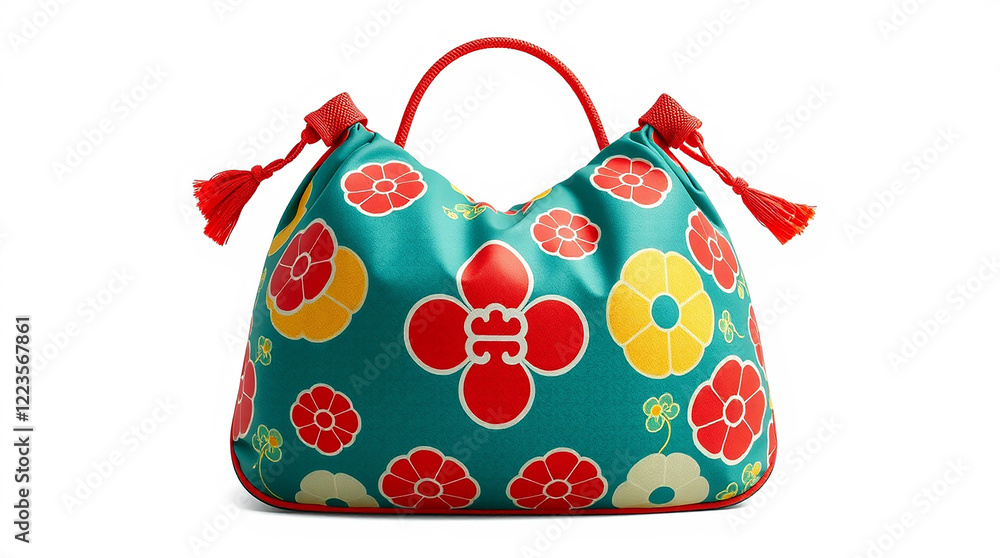 Floral Handbag, Teal and Red Flower Pattern Floral Handbag, Teal and Red Flower Pattern
