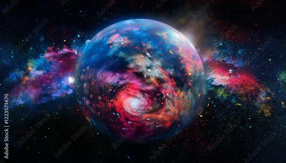 Obraz premium 암흑 공간에 떠있는 독특한 색상의 구형 행성
