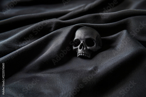 close-up of hand-sewn skull detail on black fabric photo