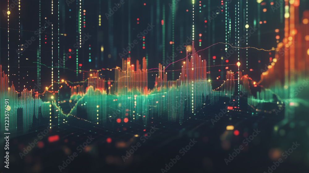 Naklejka premium Abstract black background with Colorful charts and graphs with statistics to innovative analyze business potential and forecast future development of companies growth.
