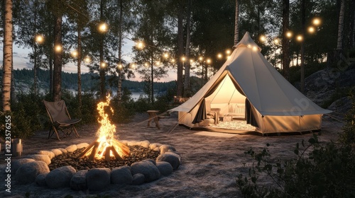 Wallpaper Mural Illuminated Glamping Tent Beside Campfire In Forest Torontodigital.ca